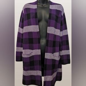 Lily Morgan Purple Plaid Open Front Cardigan - Buffalo Check - XL